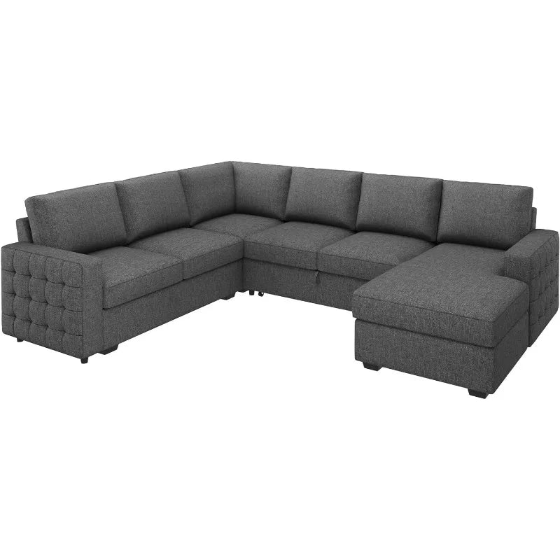 Sectional Sleeper Sofa, Velvet, storage, Chaise, U-shaped