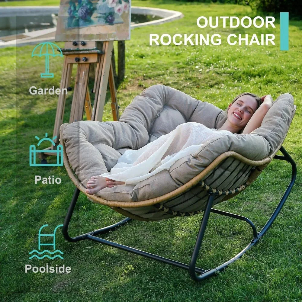 Rattan Wicker Rocking Chair, with A Load Capacity of Up To 450 Pounds, Outdoor Chair