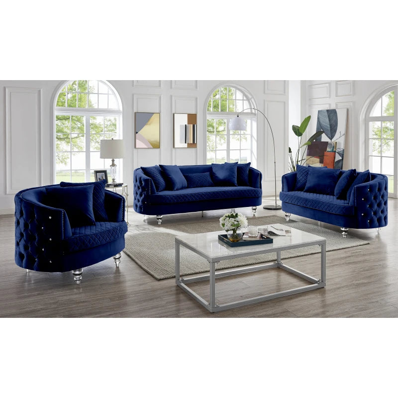 Velvet Upholstered  Three Seater Sectional ,Modern Style Button Tufted Sofa, loveseat and Armchair