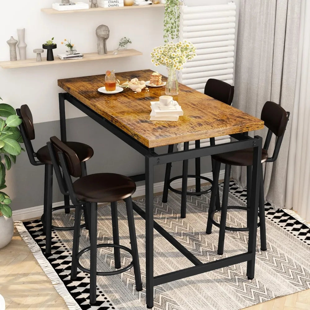 Recaceik Table and Chairs for 4, PU Leather Upholstered