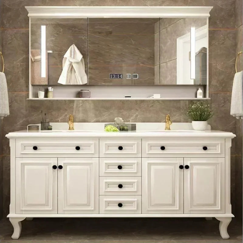 Solid Wood Armoire  Cabinet, Mirror Double Sink , Floor to ceiling Washbasin,
