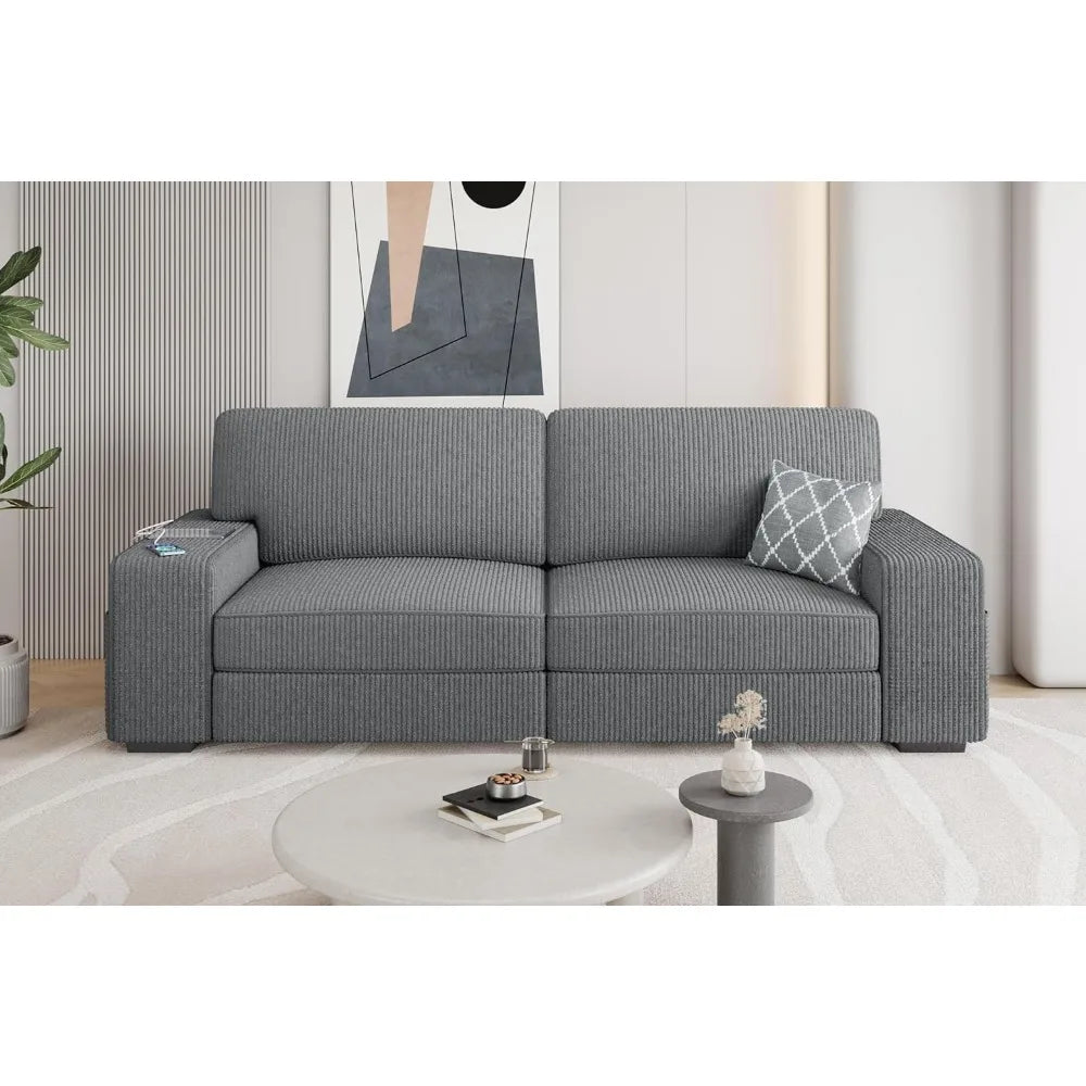 Modern  2 Seater Sofa with USB Charging Ports & Side Storage Pockets