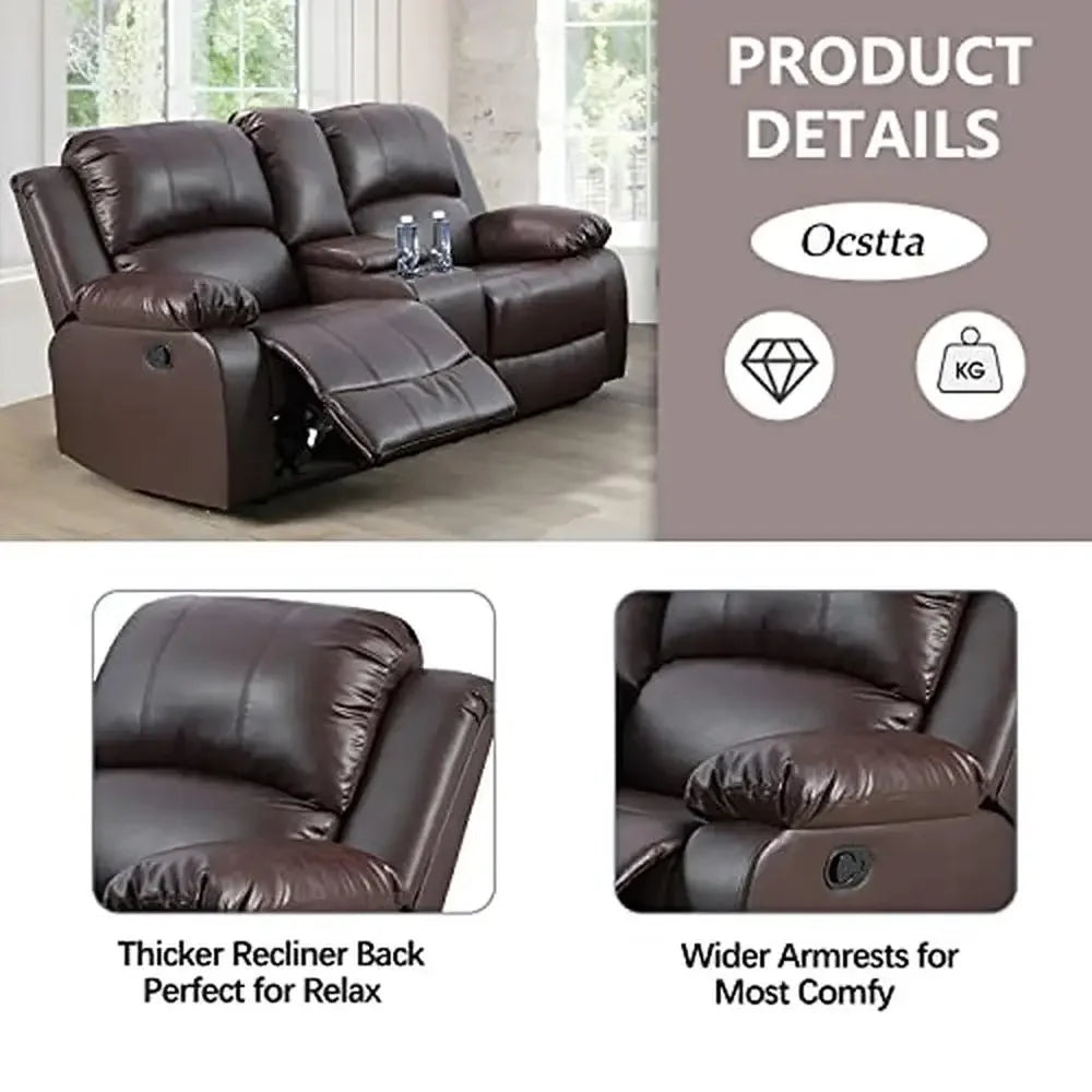 3-Piece Leather Recliner Sofa Set  Manual Reclining Couch and Loveseat with Cup Holders Easy Assembly