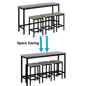 Dining Table Set 4-Piece, 3 Stools and Side Tables,  Footrest