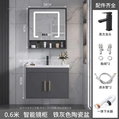 Solid Wood Luxurious Cabinet Mirror Combination Ceramic Integrated Basin Cabinets