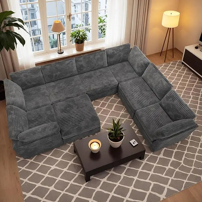 Convertible Sleeper Sofa, Luxury. Oversized, U-shaped Cloud, Deep Seat, Upholstered
