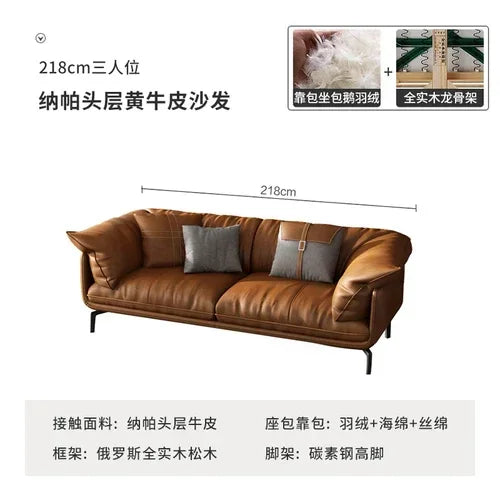 Nordic Simple Soft Sofa  Vintage Brown Girl 3 Seater Designer Leather Love Seat