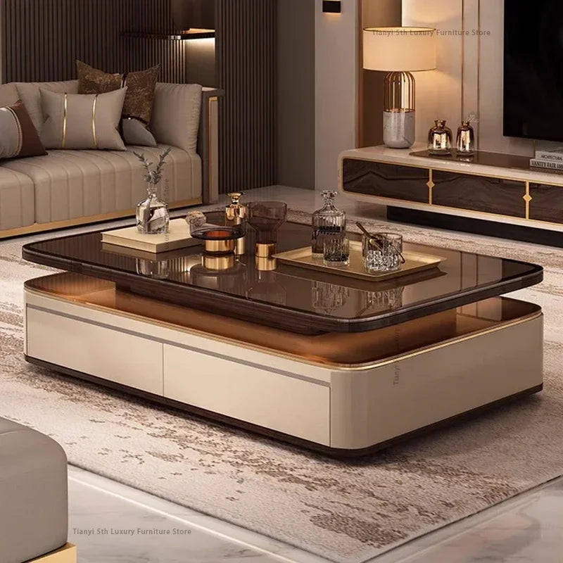Nordic Modern Villa Luxury Design Glass Low Wooden Tables