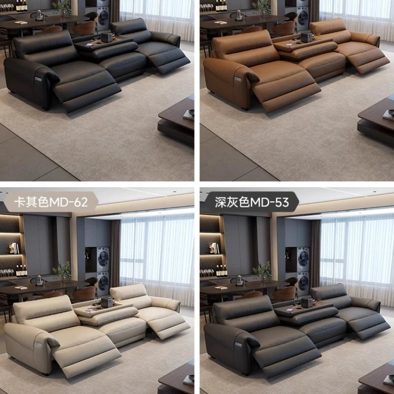 Italian Designer Genuine Leather Modern Sofas, 3 seater Recliner Aesthetic House Floor Electric