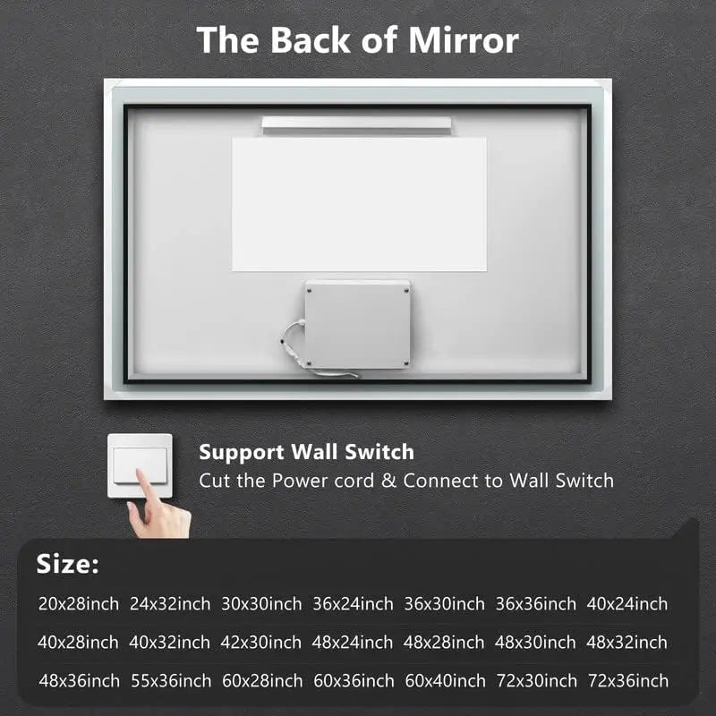 LED Mirror 3 Colors,  Dimmable Horizontal & Vertical, Light, Anti-Fog