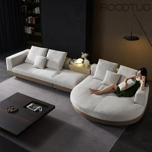 i Minimalist  Italian Sectional Cotton and  Linen Fabric  Large Flat Floor Designer Sofas