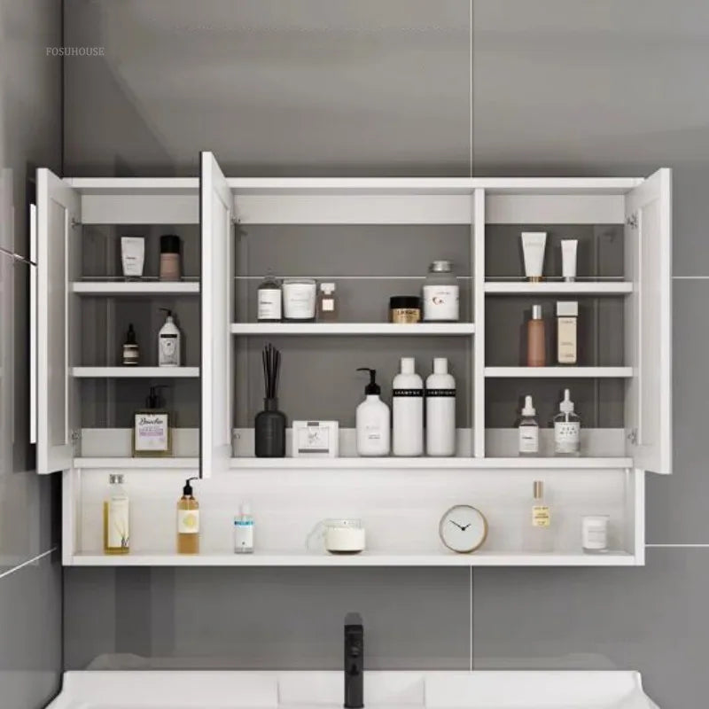 Solid Wood  Cabinets Luxury Toilet and Wall Mirror Cabinet,  Defogging Storage Rack