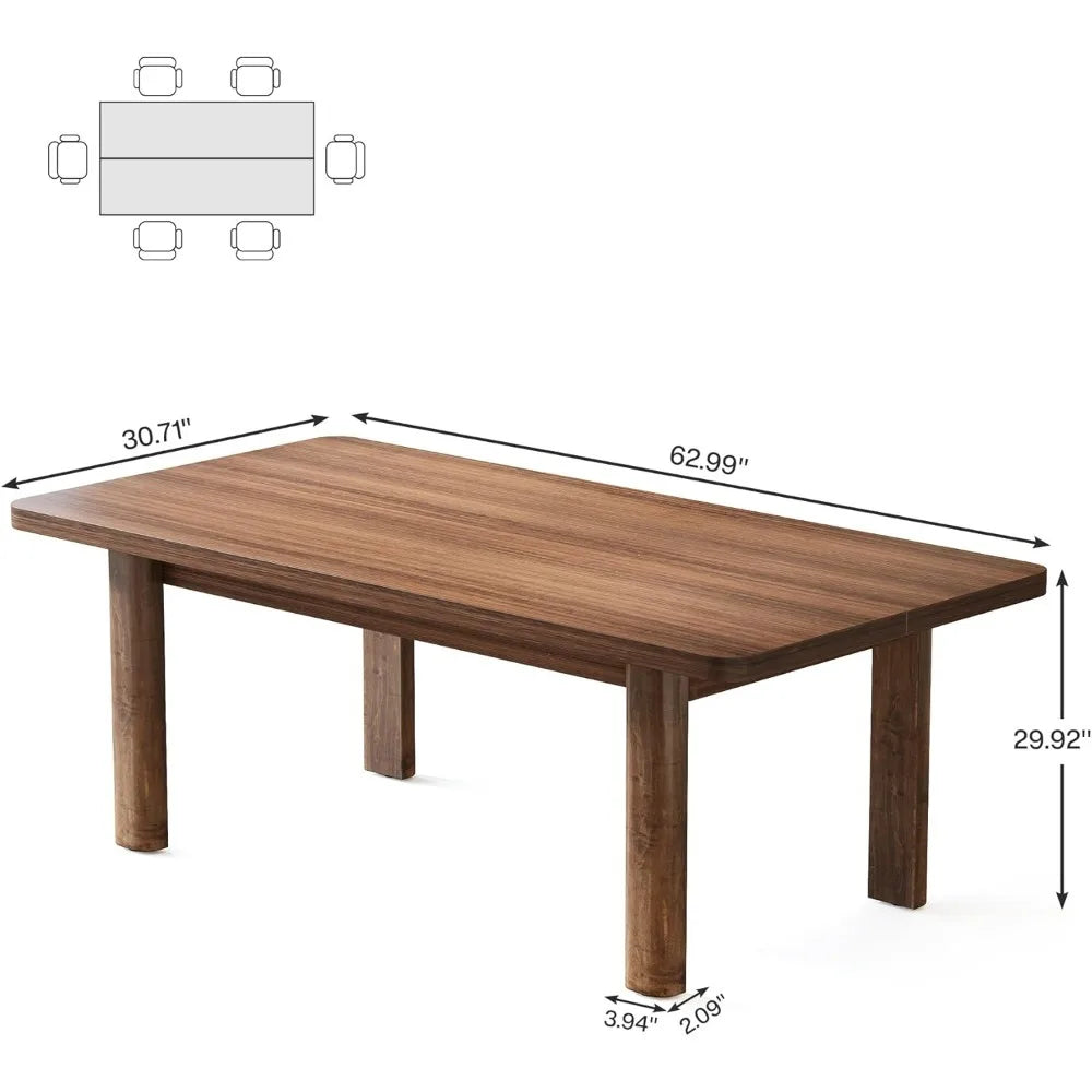 Farmhouse Wood Table  for 4-6 people, rectangular, solid wood legs
