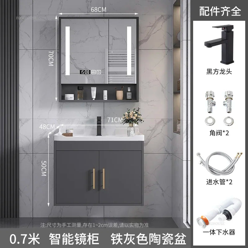 Solid Wood Luxurious Cabinet Mirror Combination Ceramic Integrated Basin Cabinets