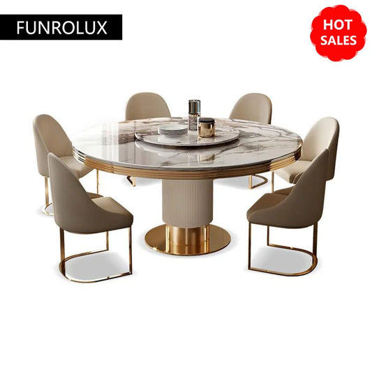 Modern  simple restaurant marble round  table and chair combination with turntable