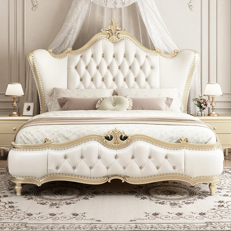 Modern Luxury Villa Princess Bed Solid Wood , Gold Pretty King Size Bed Frame