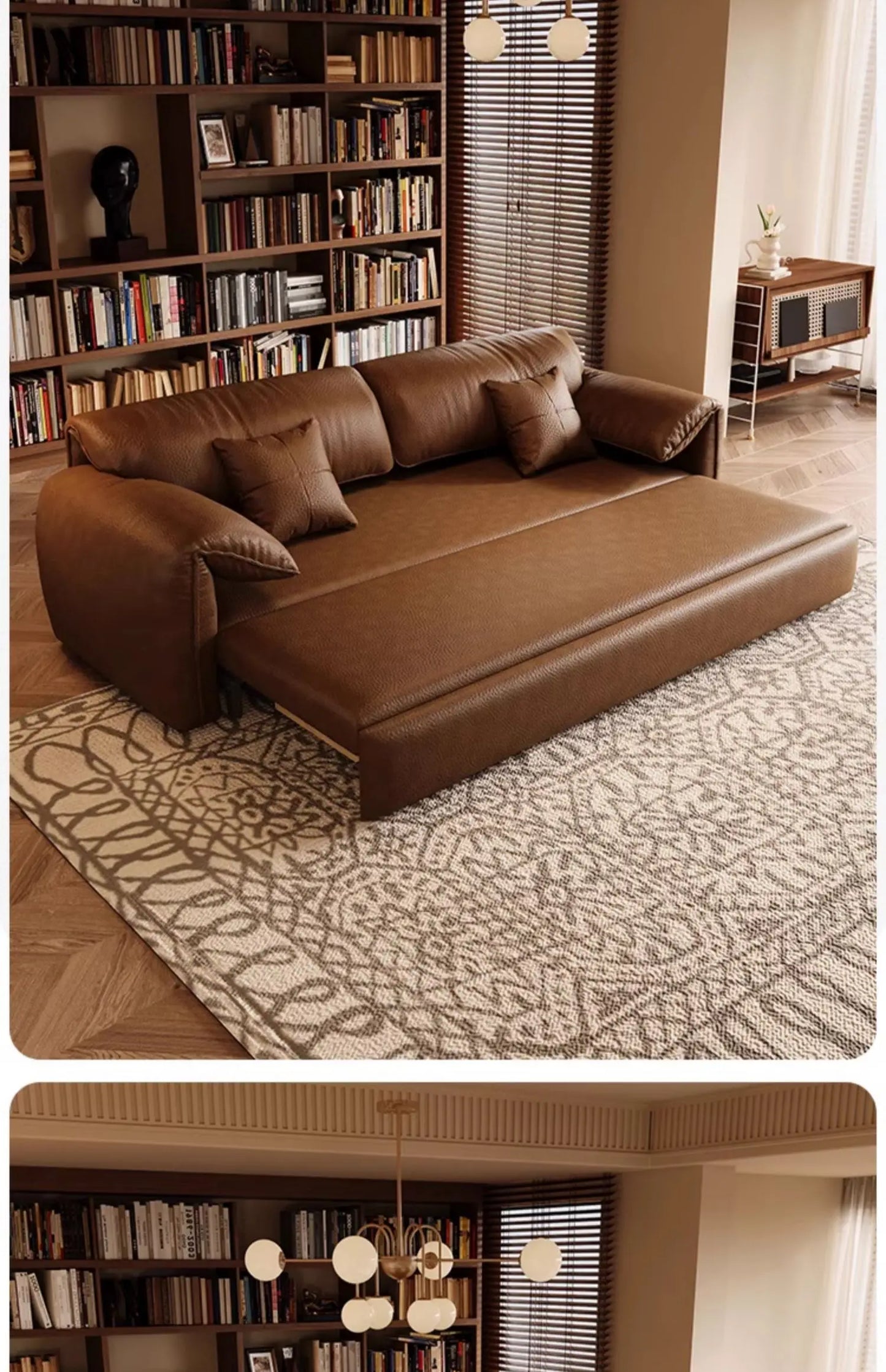 European Sofa Bed Brown Faux Leather. Italian Modern Sleeper Couch Chaise Lounge Small Canape Salon