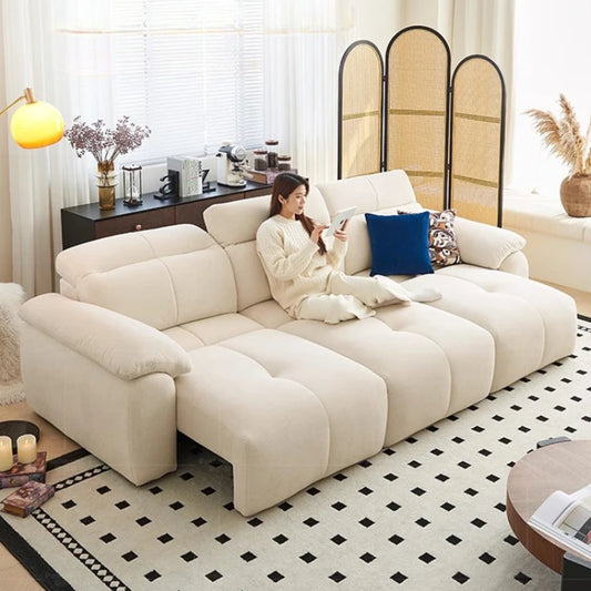 Nordic Modern Extendable White Puffs Velvet Italian Electric Luxury Foldable Double Sofas