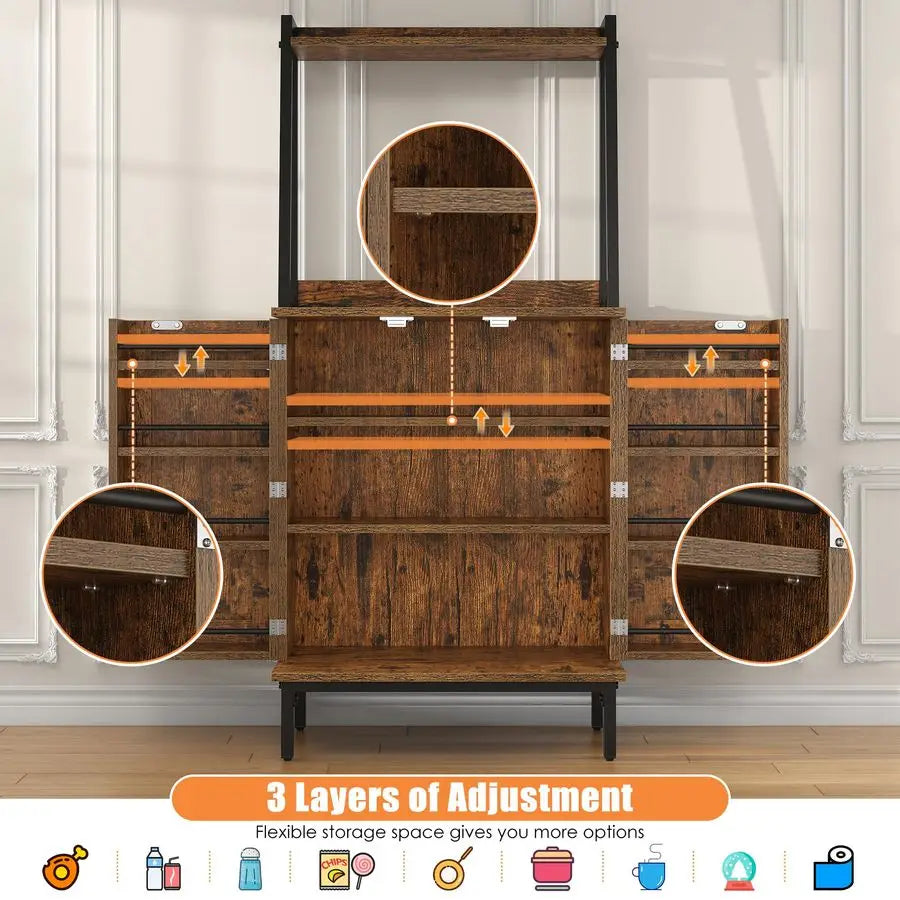 Pantry Storage Cabinet with, Storage Shelves, Modern  Hutch with Microwave Stand, Adjustable Shelf