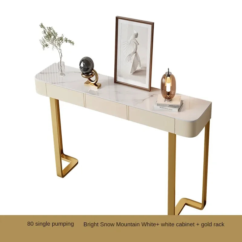 Italian Stone Plate Top Console Table with Drawer Minimalist Cabinet