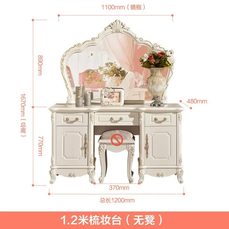 Nordic European Luxury  Girls Wooden White Tall Makeup Vanity