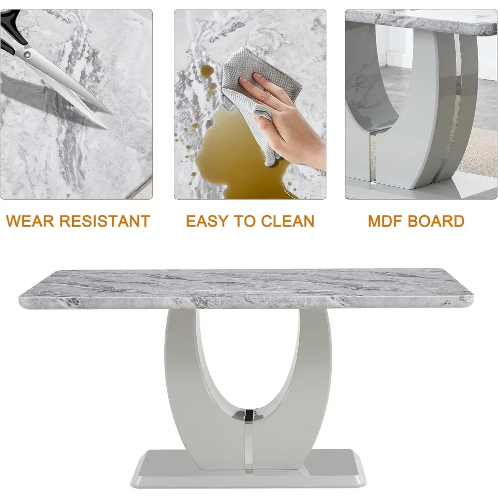 Morden Faux Marble Table Set for 6-8 with MDF Base,7 Piece Rectangle Set