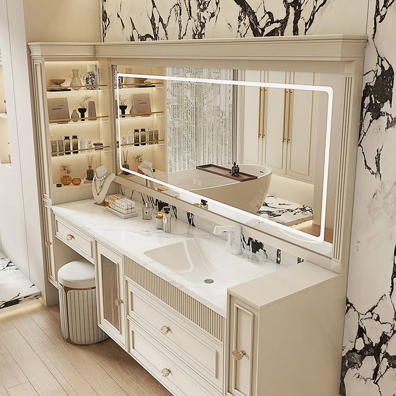 French Ceramic Vertical Vanity, Portable Toilet Wall Shelves Desk Storage Organizer, rock sinks cabinet