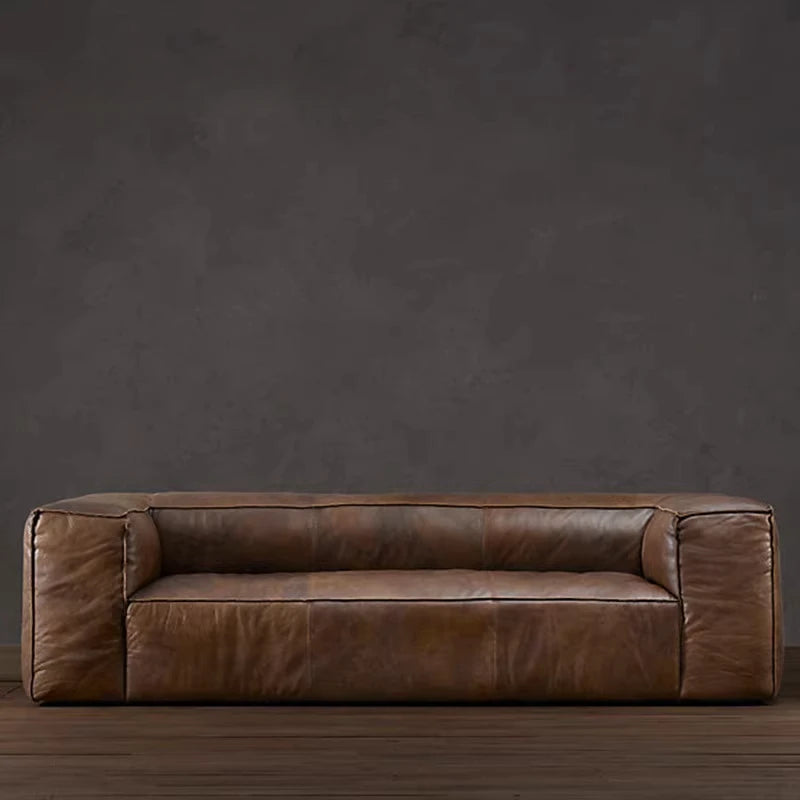 Nordic Italiano Luxury Brown  Leather  Lazy Puffs , Double Lounge Floor Couch