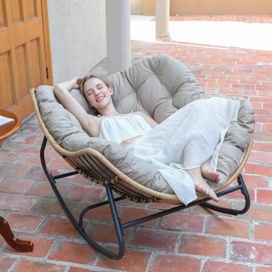 Rattan Wicker Rocking Chair, with A Load Capacity of Up To 450 Pounds, Outdoor Chair