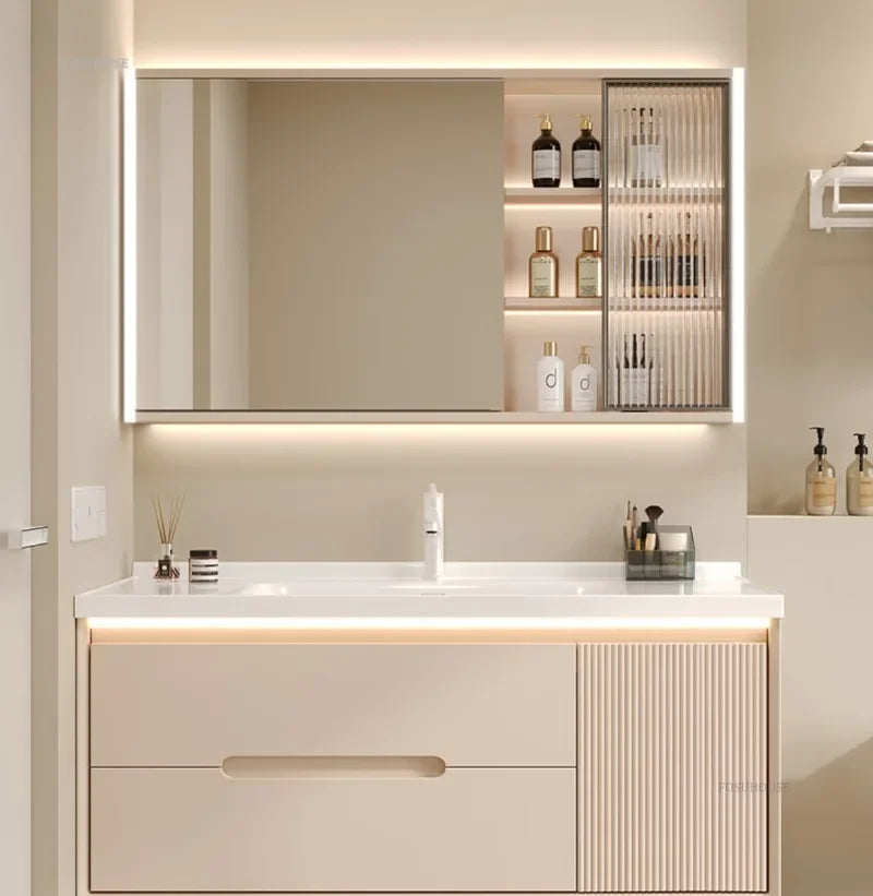 Modern Simple Solid Wood Cabinet, Ceramic Wash Basin,