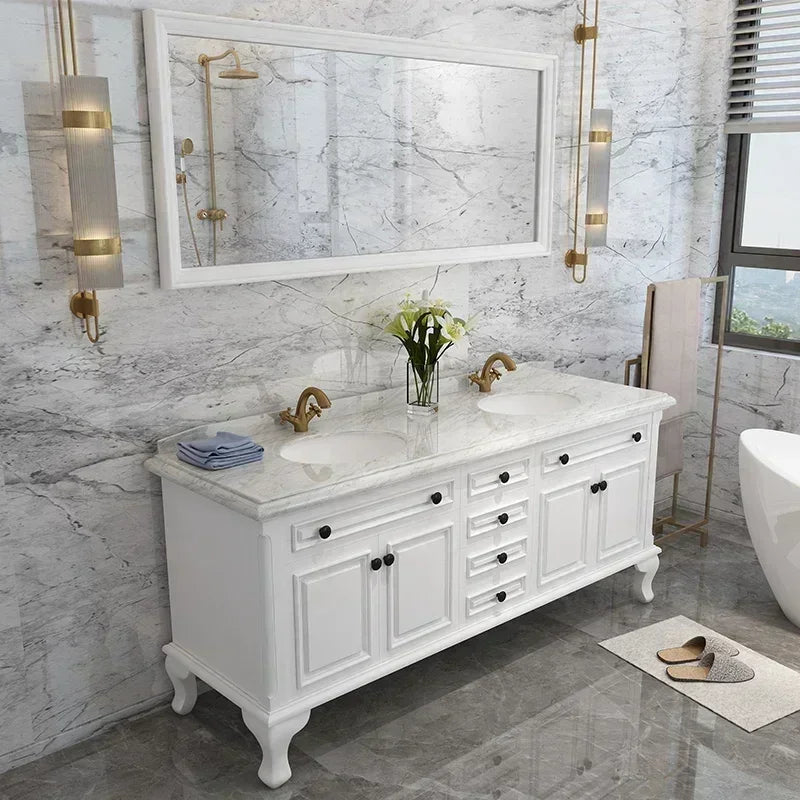 Solid Wood Armoire  Cabinet, Mirror Double Sink , Floor to ceiling Washbasin,