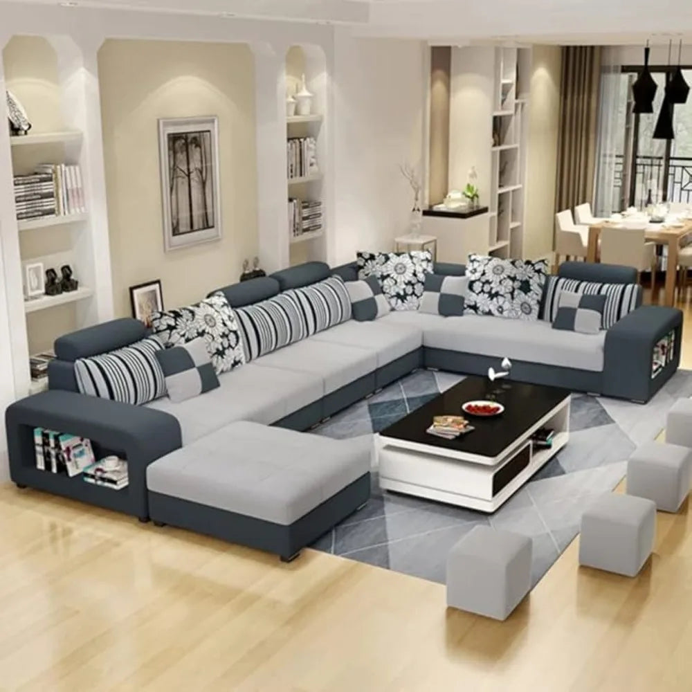 Modern European Luxury Sofa Sets, Dark Grey, 7 Seater, USB charging