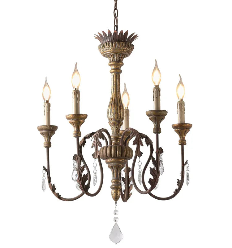 French Style Solid Wood Carving Retro  Art Chandelier Villa  Corridor High-End  Light