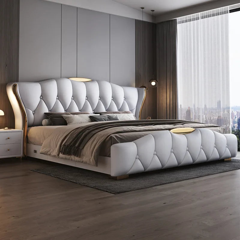 Matrimonial Contact Double  Leather King Size Wooden Luxury Double Modern  Princess Bed
