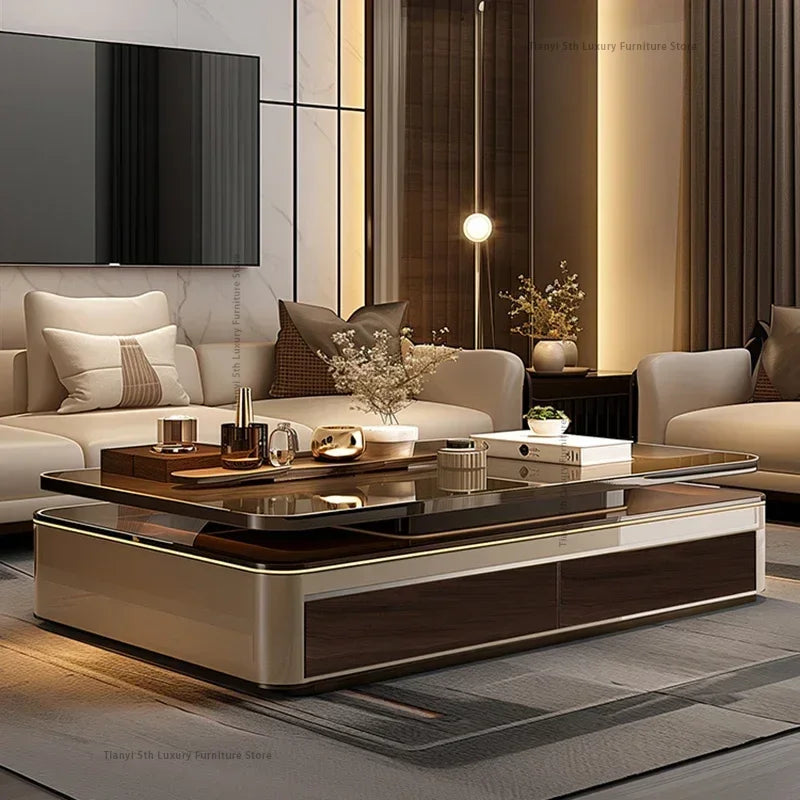 Nordic Modern Villa Luxury Design Glass Low Wooden Tables