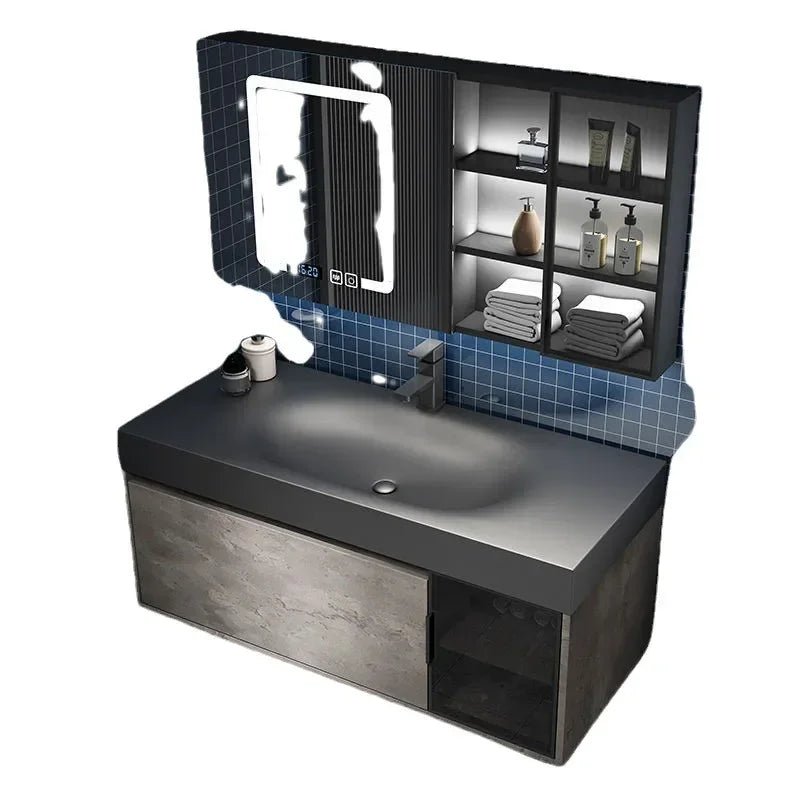 Rock Integrated Washbasin ,  Vanity Cabinets with Sink, Smart Modern mirror cabinet