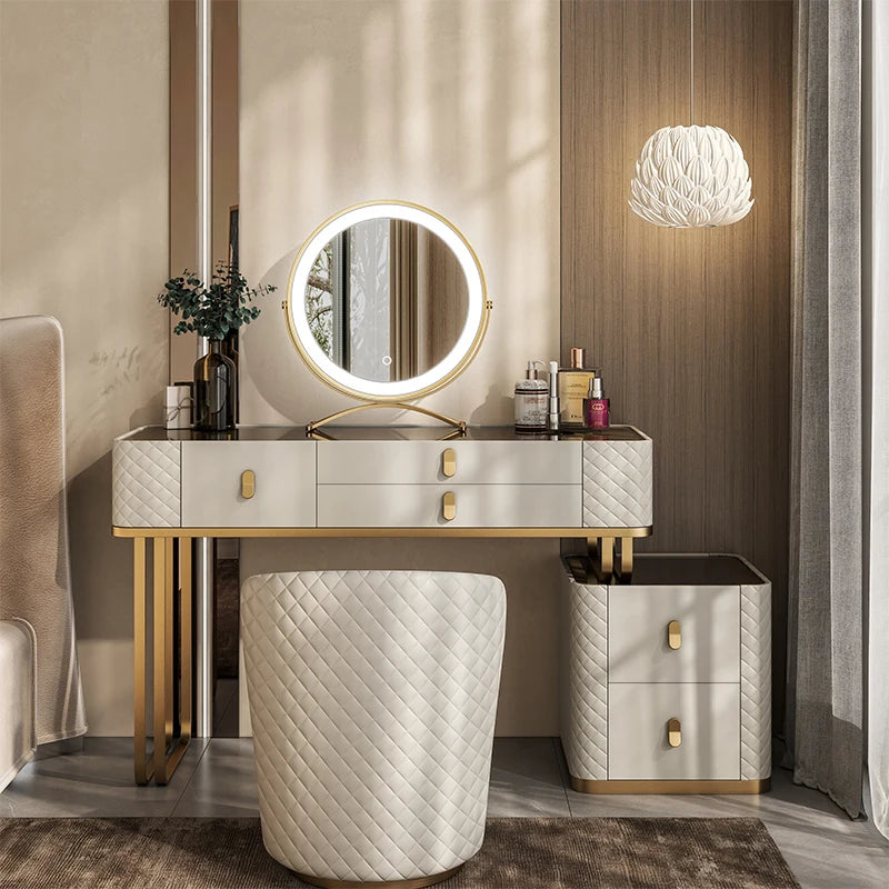 Girls Vanity Wood Moderno Gold Space saving dressing table with mirror and drawer