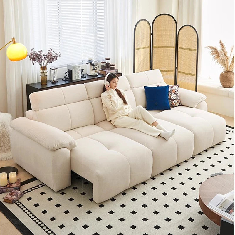 Nordic Modern Extendable White Puffs Velvet Italian Electric Luxury Foldable Double Sofas