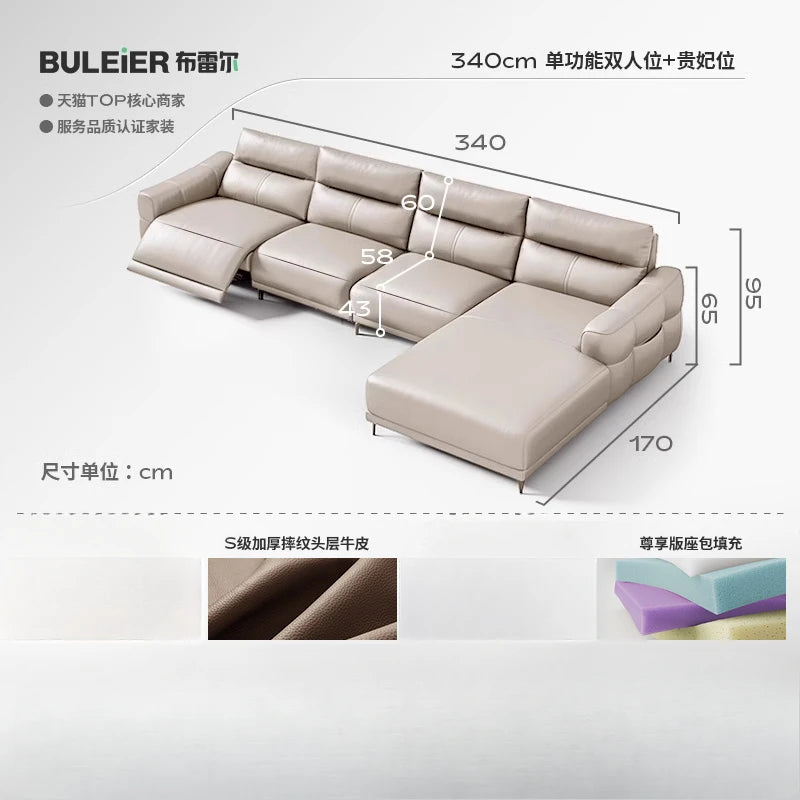 Minimalist Modern Sofa Bed 3 Seater ,Genuine Leather  Designer luxury  recliner