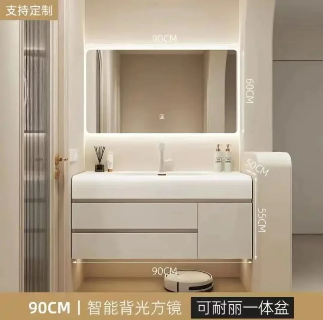 Nordic Vanity Sink White Rock Integrated Washbasin light, luxury, simple cabinet
