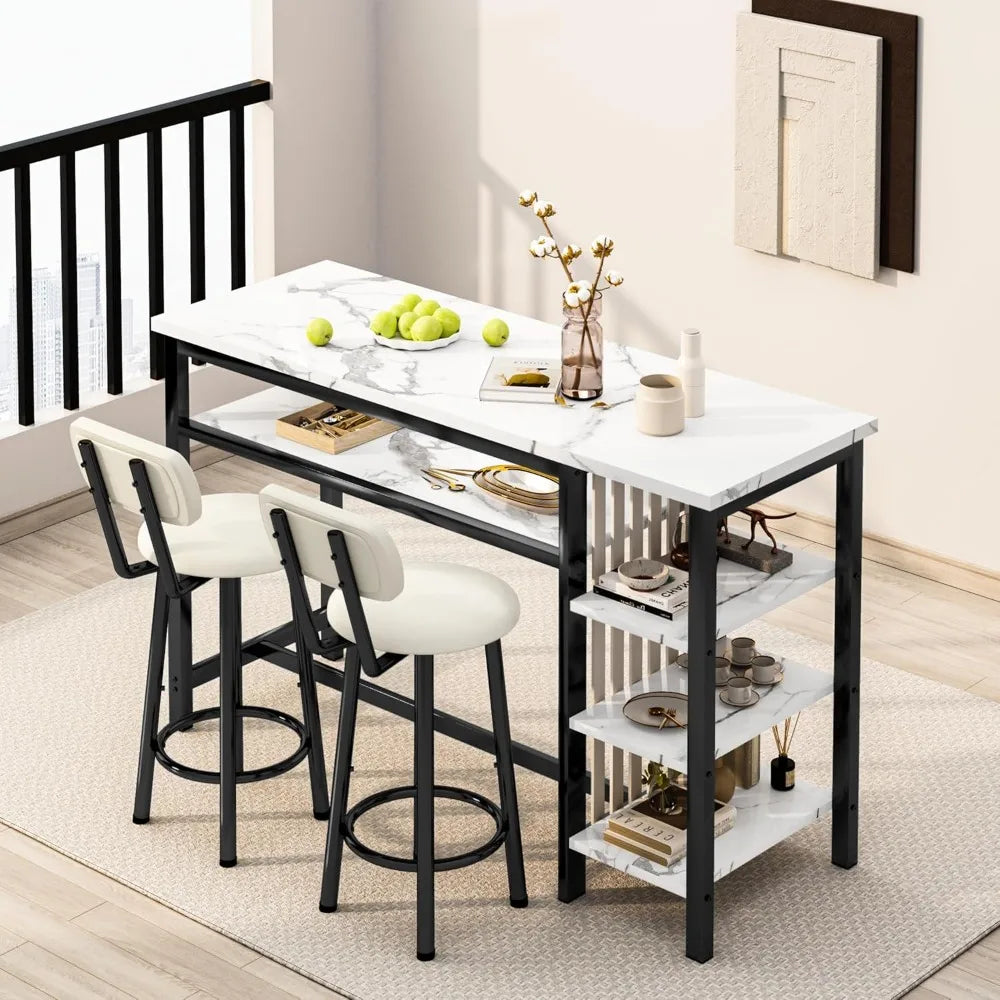 3-PieceTable and Chairs Set, Modern Bar Stools, Space Saving Table