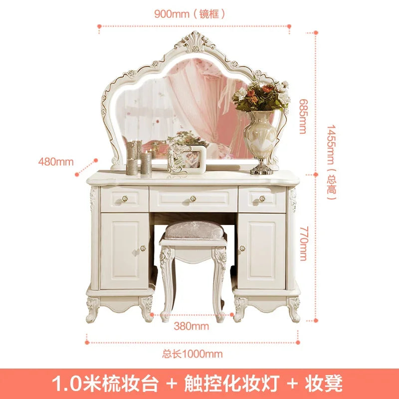 Nordic European Luxury  Girls Wooden White Tall Makeup Vanity