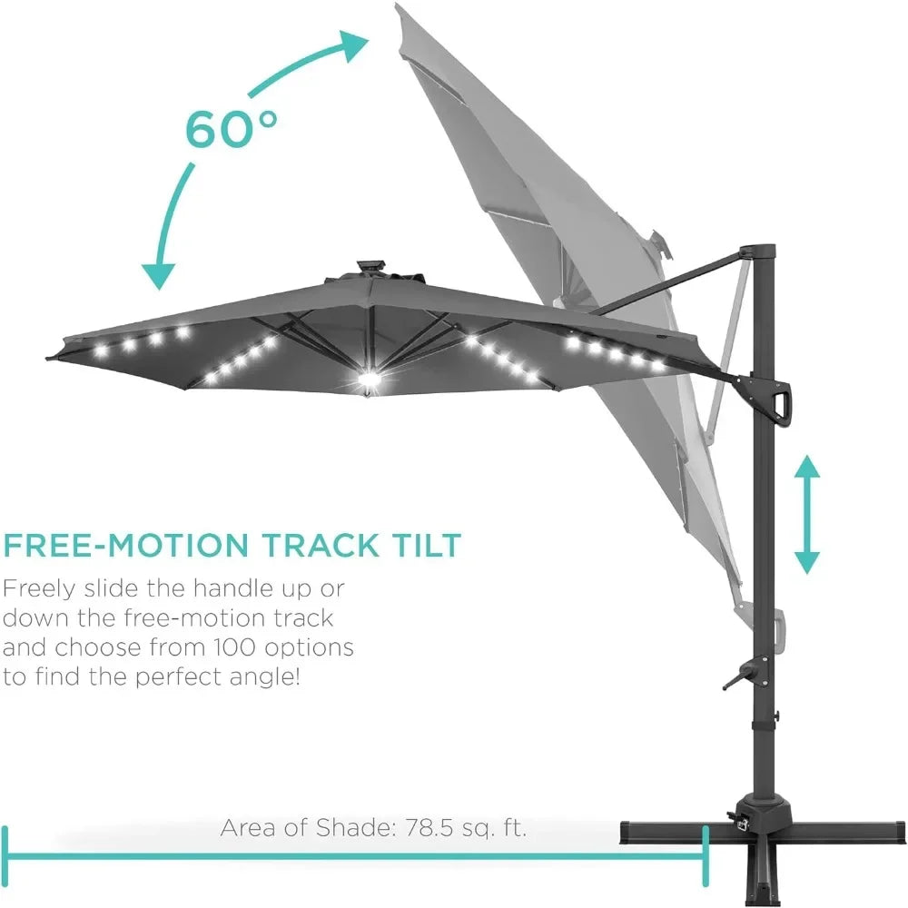 Solar LED Cantilever  Umbrella, 360 Rotation Hanging Offset, Outdoor Sun Shade fo, Deck