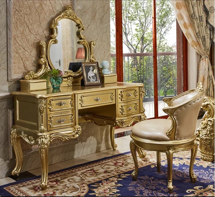 Nordic Wood European Vanity. Luxury  Dressing Table. Mirror Princess Salon