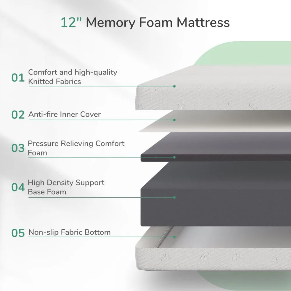 12 Inch Queen Size Memory Foam Mattress Double