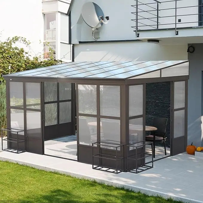 All Season Sunroom, Permanent Wall Mounted Solarium w Detachable Windows, w 2 Doors