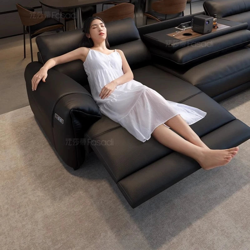 Italian Designer Genuine Leather Modern Sofas, 3 seater Recliner Aesthetic House Floor Electric