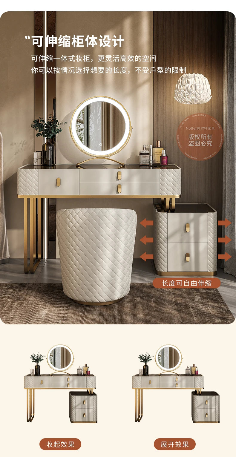 Girls Vanity Wood Moderno Gold Space saving dressing table with mirror and drawer