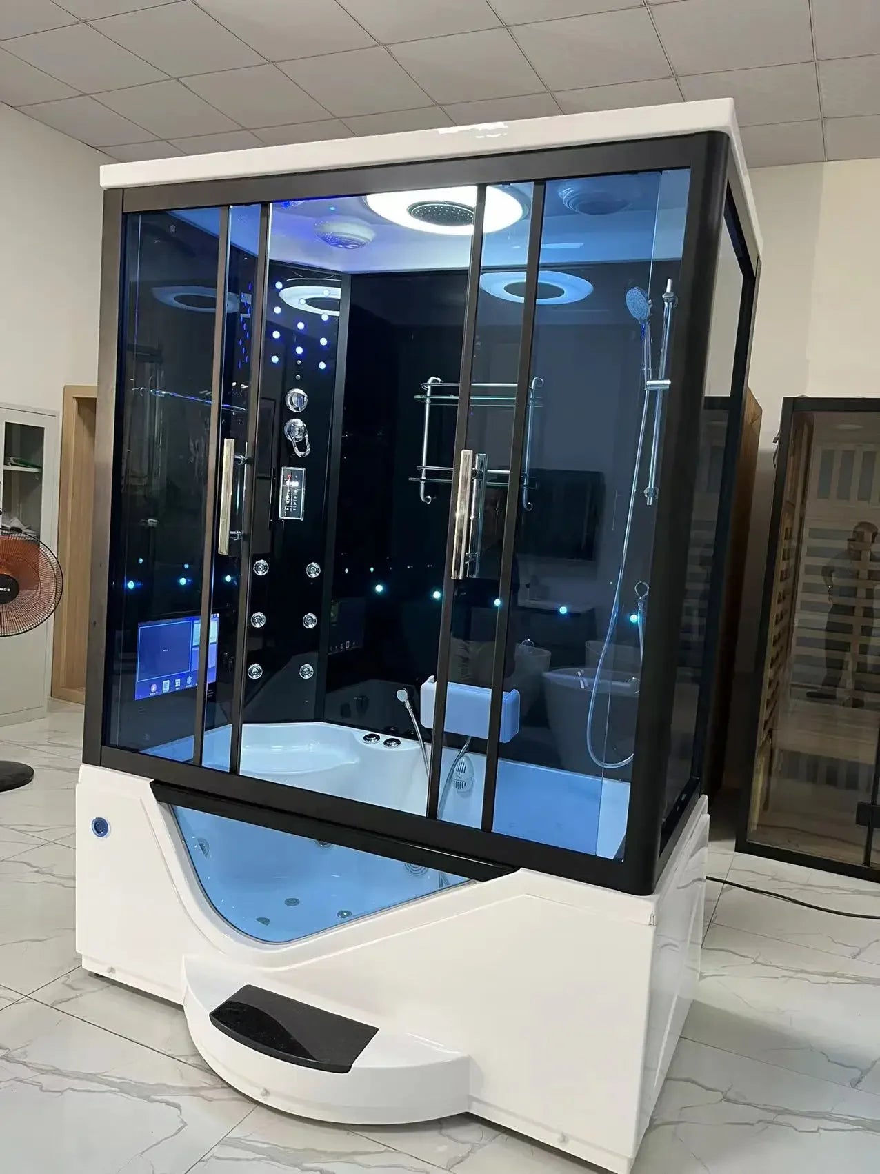 Rectangular shower room, integrated with foot pedal, wet steaming, surfing, massage