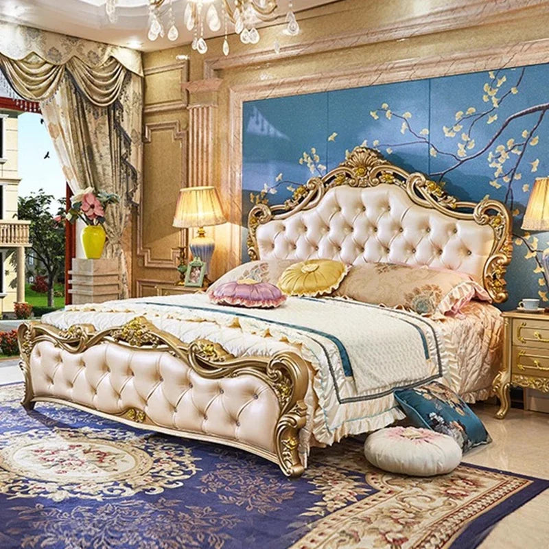 Nordic Letti E Mobile Wooden Large Princess Master Double Villa High Luxury Sleeping  set